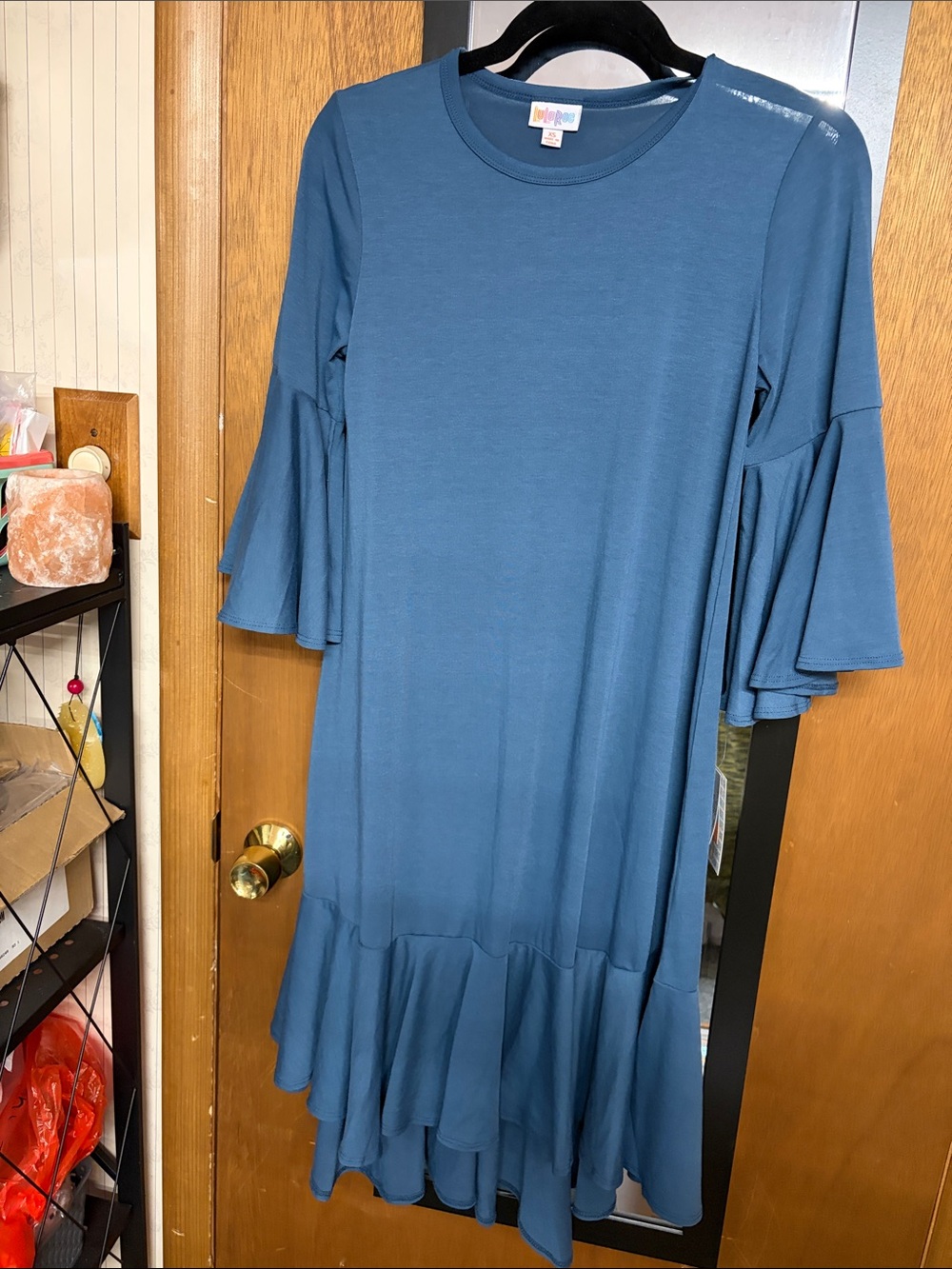 LuLaRoe Slate Blue Ruffle-Hem Midi Dress
